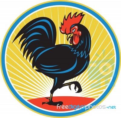 Rooster Cockerel Marching Side Retro Stock Image