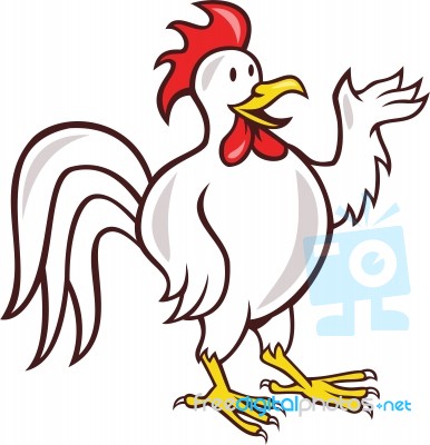 Rooster Cockerel Waving Hello Cartoon Stock Image