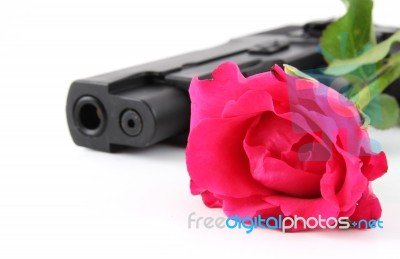 Rose And Pistol Stock Photo