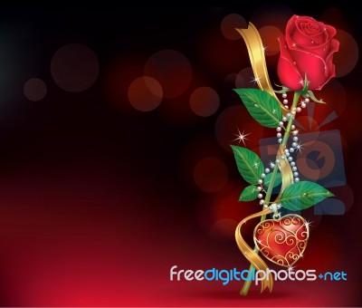 Rose With Ribbon And Necklet Stock Image