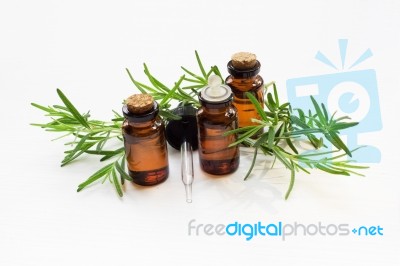 Rosemary Essential Oil On White Stock Photo