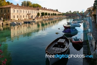 Row Of Houses In Desenzano Del Garda Italy Stock Photo