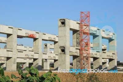 Row Of Large Columns Under Construction Stock Photo