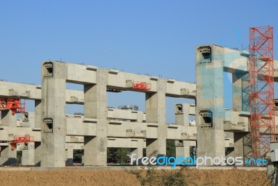 Row Of Large Columns Under Construction Stock Photo