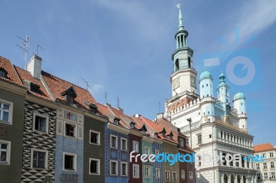 Row Of Multicoloured Houses In Poznan Stock Photo
