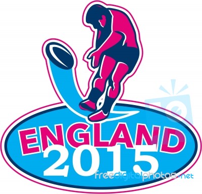 Rugby Player Kicking Ball England 2015 Retro Stock Image