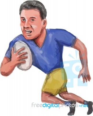 Rugby Player Running Ball Caricature Stock Image