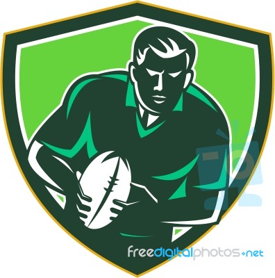 Rugby Player Running Passing Ball Crest Retro Stock Image