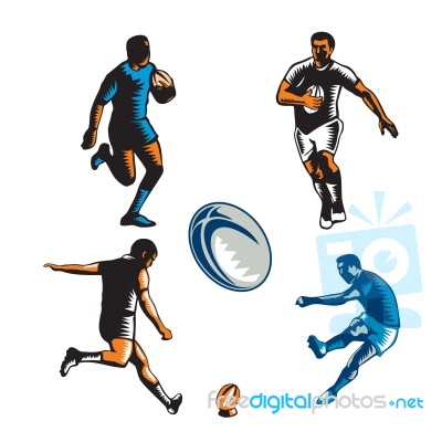 Rugby Player Woodcut Collection Stock Image