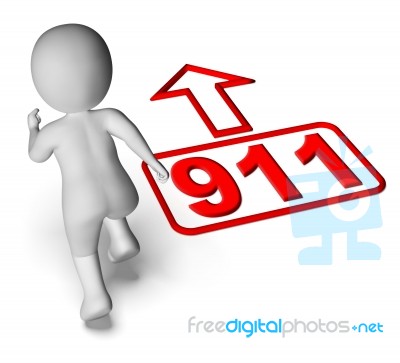 Running Character And 911 Nine One Shows Emergency Help Rescue Stock Image