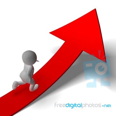 Running Up Arrow Man Showing Determination And Eager Stock Image