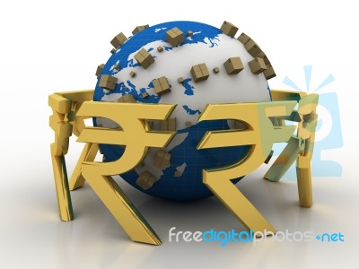 Rupee Currency With Card Box . 3d Rendering Illustration Stock Image