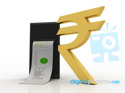 Rupee Currency With Mobile Phone . 3d Rendering Illustration Stock Image