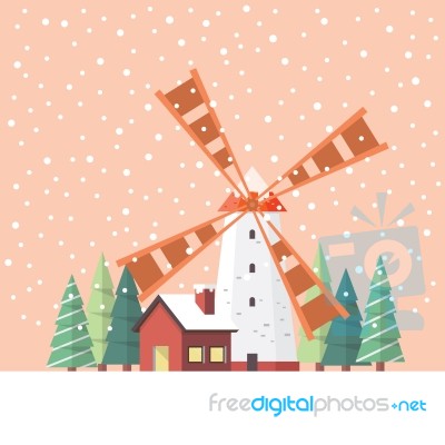 Rural Windmill Covered In Snow Stock Image