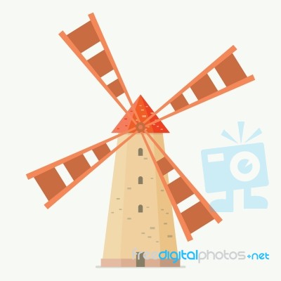 Rural Windmill In Flat Style Stock Image