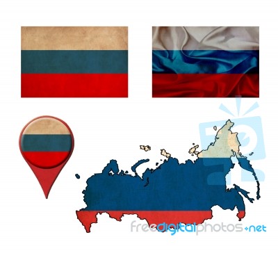 Russia Flag, Map And Map Pointers Stock Image