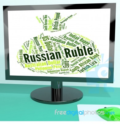 Russian Ruble Shows Worldwide Trading And Foreign Stock Image
