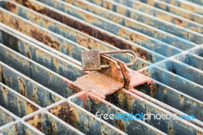 Rusty Key Lock Wire Mesh Stock Photo