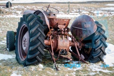 Rusty Tractor Abandoned In Iceland Stock Photo