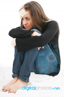 Sad Girl Teenager Hugging Her Knee Stock Photo Royalty Free Image Id