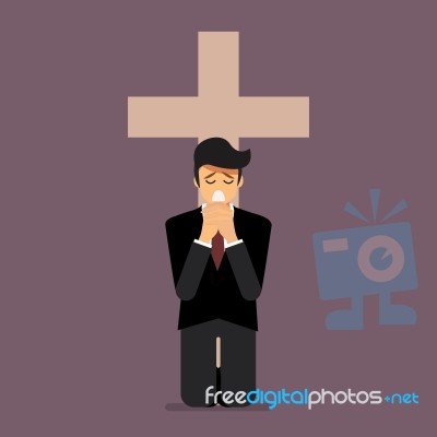 Sadness Man Is On His Knees And Prays To God Stock Image