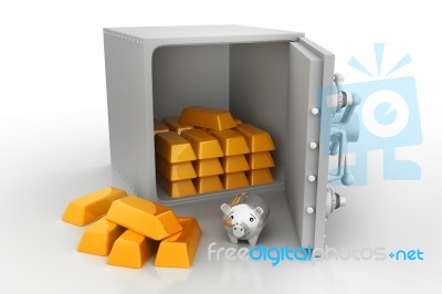 Safe Locker With Golden Bars Stock Image