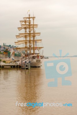 Sailboat At Guayas River In Guayaquil, Ecuador Stock Photo