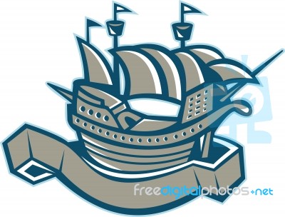 Sailing Ship Galleon Scroll Stock Image