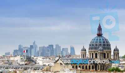 Saint-augustin Church With La Defense In The Background Stock Photo