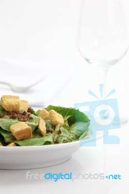 Salad And Wine Glass Stock Photo
