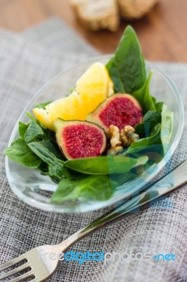 Salad With Figs, Nuts And Orange Stock Photo