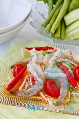 Salad With Rare Shrimp Stock Photo