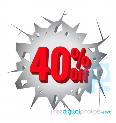Sale 40% Percent On Hole Cracked White Wall Stock Image