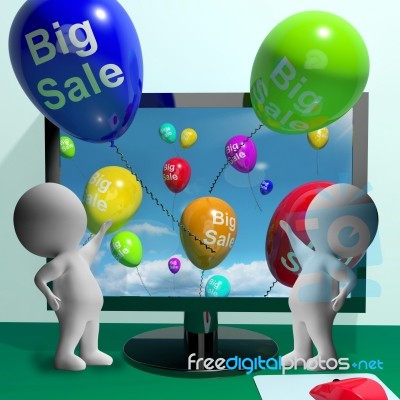 Sale Balloons Coming From Computer Showing Promotion And Reducti… Stock Image
