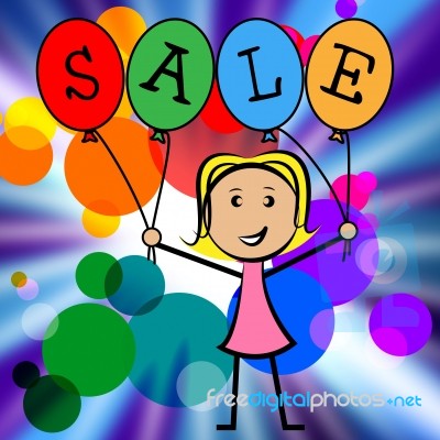Sale Balloons Indicates Young Woman And Kids Stock Image