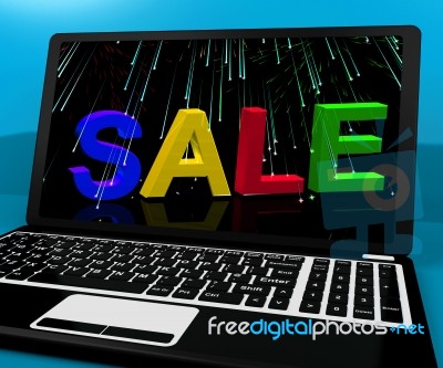 Sale Message On Laptop Shows Online Discounts Stock Image