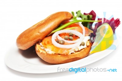 Salmon Bagel Sandwich Stock Photo