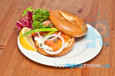 Salmon Bagel Sandwich Stock Photo