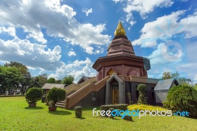 Sam Than Chao Khun Pagoda With Thai Language Post Stock Photo