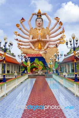 Samui, Thailand - July 02, 2016: Sculpture Of 1000-arms Guanyin In The Temple Wat Plai Laem Stock Photo