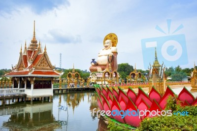 Samui, Thailand - July 02, 2016: Sculpture Of Happy Buddah In The Temple Wat Plai Laem Stock Photo