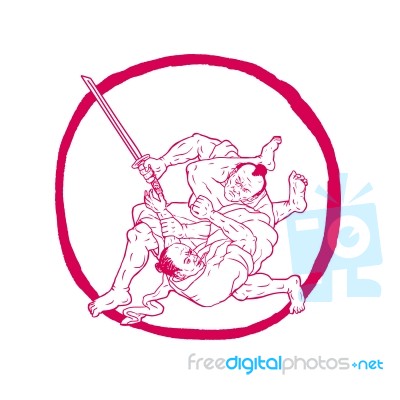 Samurai Jui Jitsu Fighting Enso Drawing Stock Image