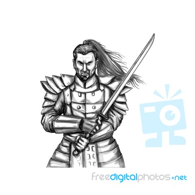 Samurai Warrior Fight Stance Tattoo Stock Image