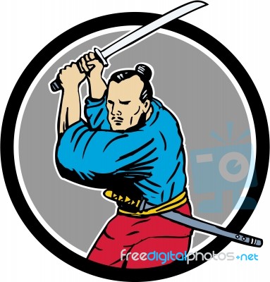 Samurai Warrior Katana Sword Circle Drawing Stock Image
