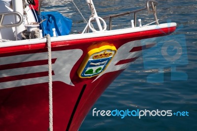 San Juan, Tenerife/spain - February 25 : Boat Moored In San Juan… Stock Photo San Juan, Tenerife/spain - February 25 : Boat Moored In San Juan… Stock Photo