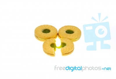 Sandwich Cookies With Apple Flavoured Cream And Kiwi Apple Flavo… Stock Photo