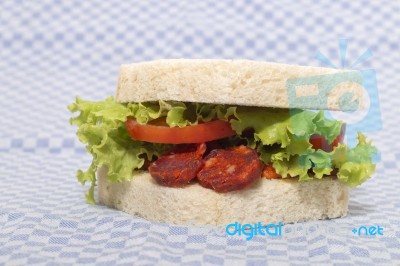 Sandwich With Chorizo Stock Photo