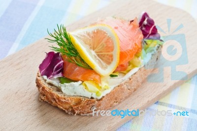 Sandwich With Smoked Salmon Stock Photo