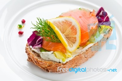 Sandwich With Smoked Salmon Stock Photo