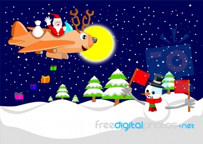 Santa And Reindeer Plane Stock Image